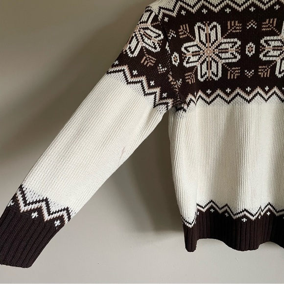 Vintage St Michael Zip Up Knit Cardigan Sweater UK Snowflake Brown Cream Mens - Picture 8 of 10